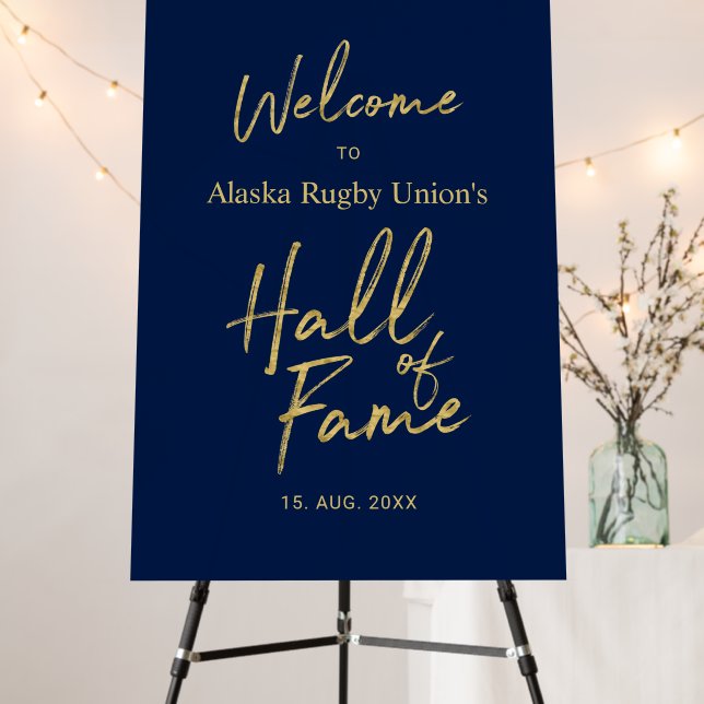  Hall of Fame | Gold & Navy Blue Welcome Sign (In Situ (Stand))