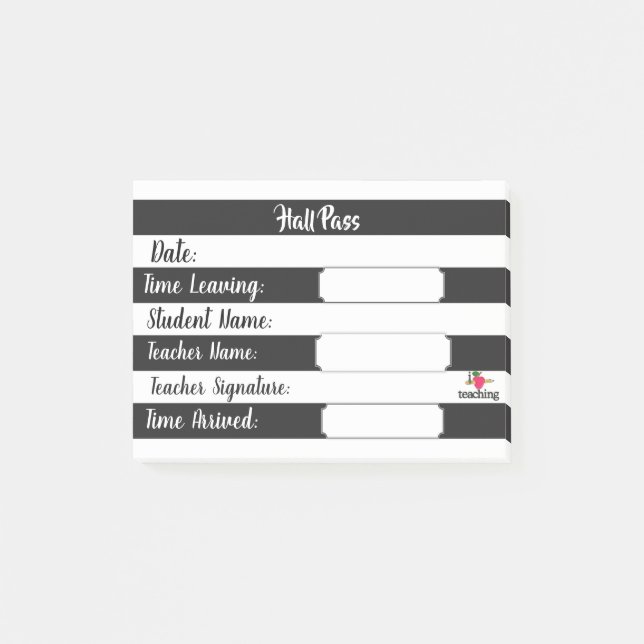 Hall Pass - Black & White Stripes Post-it Notes (Front)