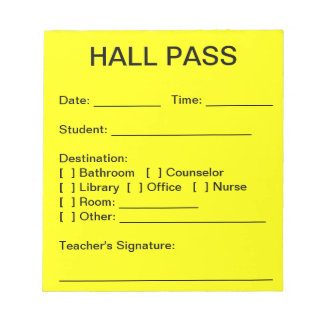 Hall Pass Pad Memo Notepads