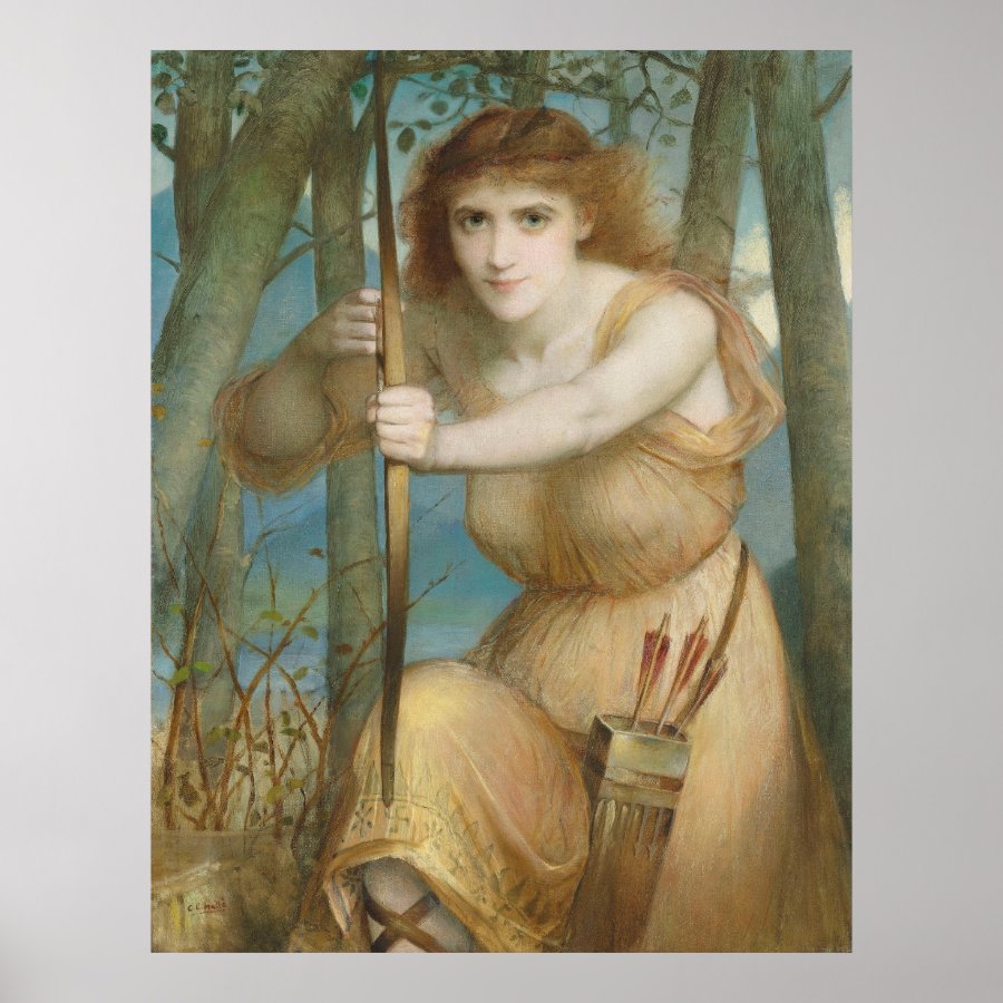 Hall&#233; Female archer hunting in the woods Poster