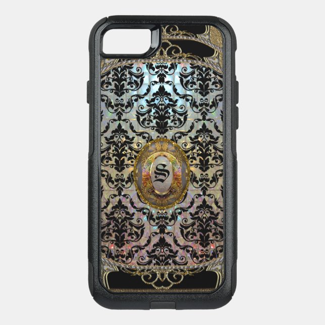 Halleesham Pretty Damask Protective Monogram Otterbox iPhone Case (Back)
