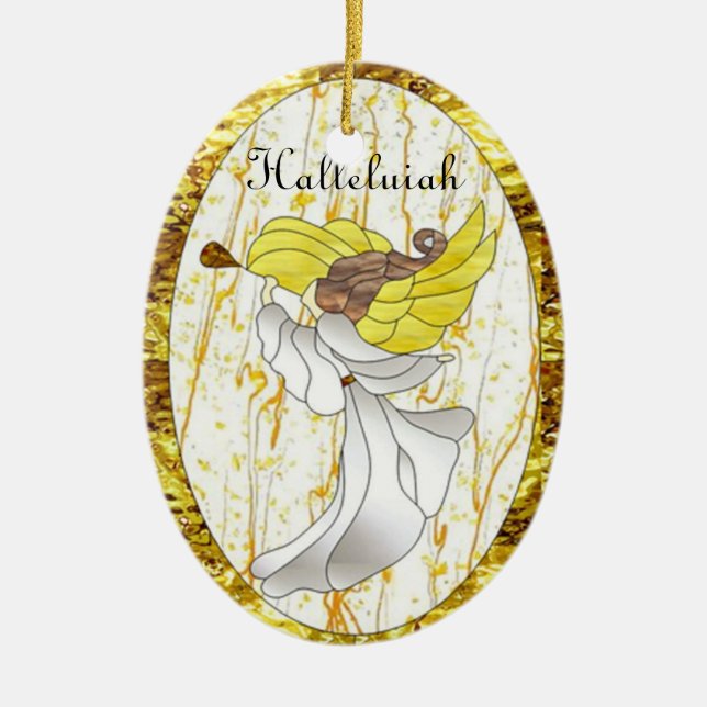 Halleluiah Angel in Stained Glass Ceramic Ornament (Front)