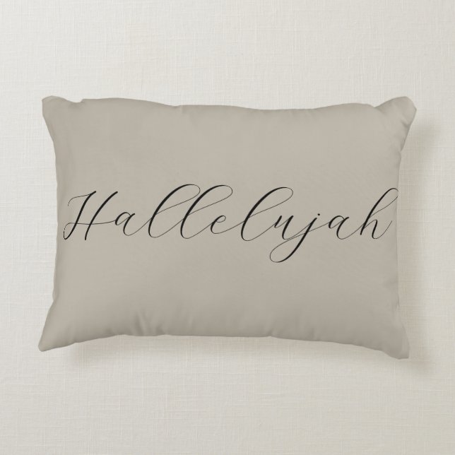 Hallelujah Blessed Minimal Simple Neutral Black Accent Pillow (Back)