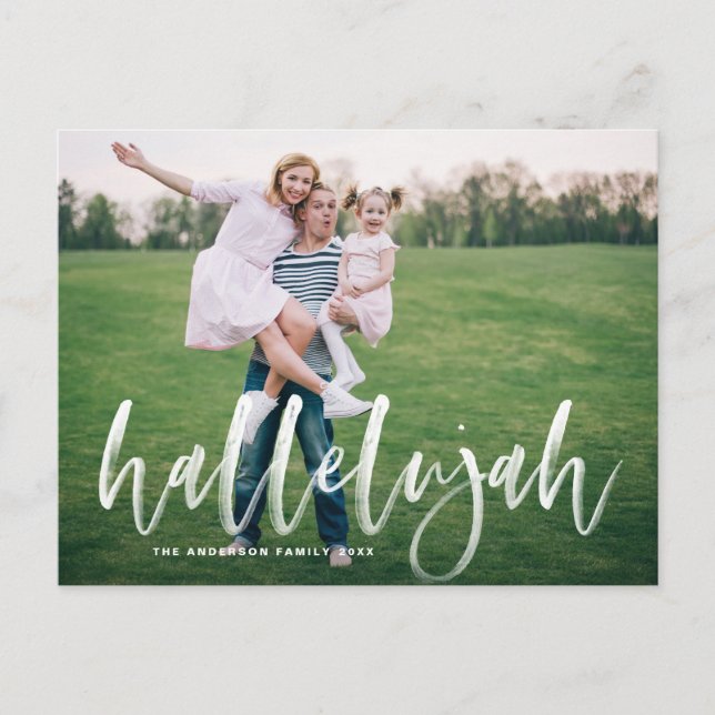 Hallelujah Brush Lettering Photo Overlay Christmas Postcard (Front)