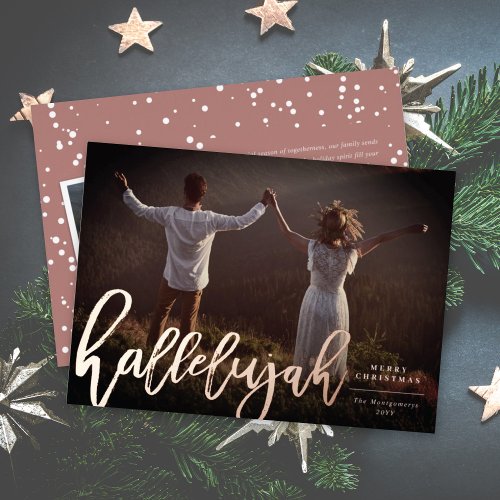 Hallelujah Brush Script Religious Christmas Photo Foil Holiday Card