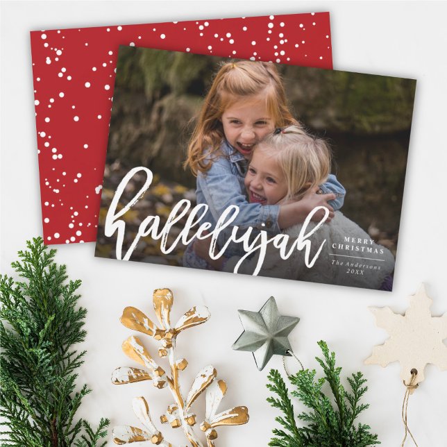 Hallelujah Brush Script Religious Christmas Photo Holiday Card (Creator Uploaded)