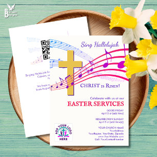 HALLELUJAH CHRIST IS RISEN QR Logo Church Easter Invitation