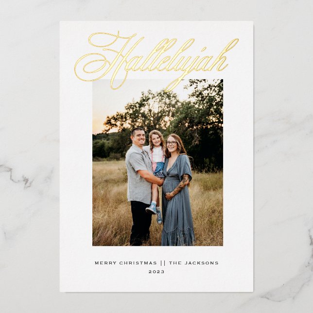Hallelujah Religious Christmas  Foil Holiday Card (Front)
