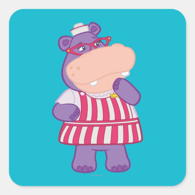 Hallie the Happy Hippo Square Sticker (Front)