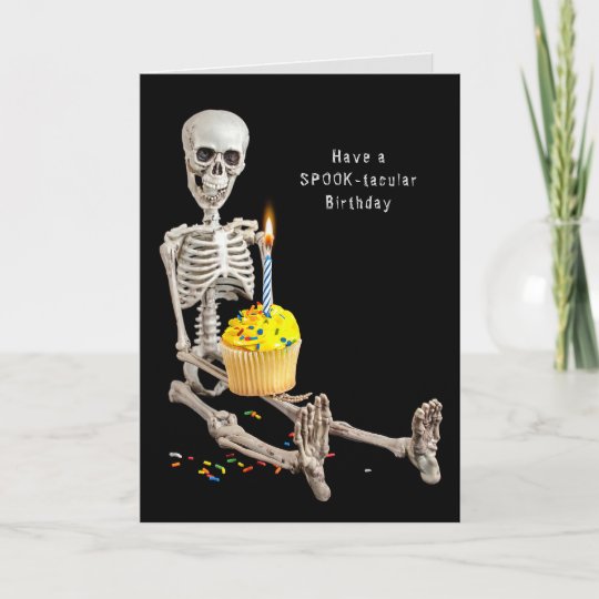 Hallloween skeleton birthday cake card | Zazzle.com