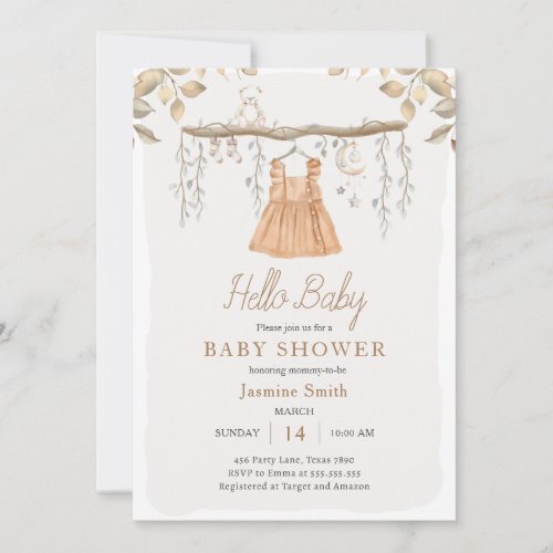 Hallo Baby Clothes Girl Bohemian Baby Shower Invitation