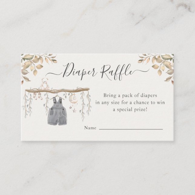 Hallo Baby Shower Boho Clothes Boy Diaper Raffle Enclosure Card (Front)