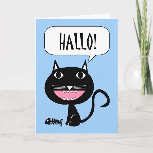 Hallo Hello Card Written in Dutch Cat and Fish