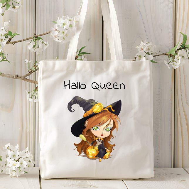 Hallo Queen Cute Witch | Halloween Tote Bag (Creator Uploaded)