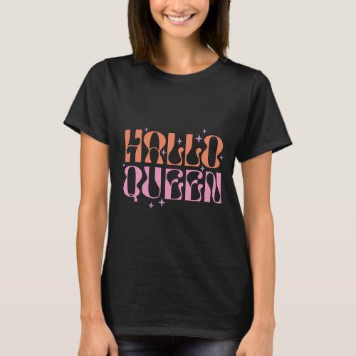 Hallo Queen Stars Pink Orange Black Halloween T_Shirt