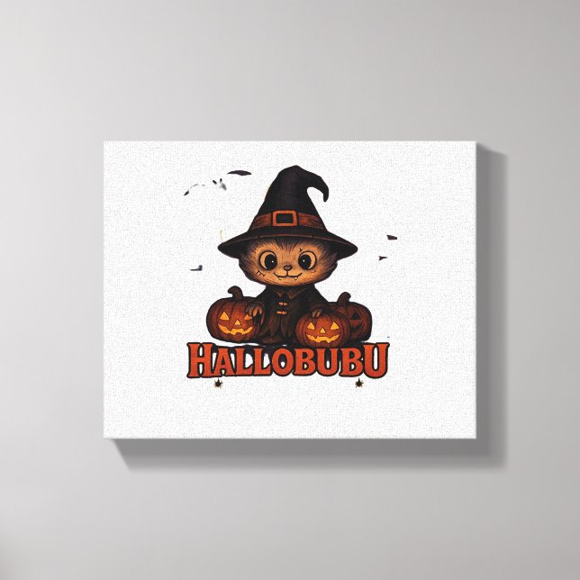 Hallobubu Halloween Cute & Spooky Witch Cat T-Shir Canvas Print (Front)