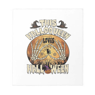 Halloqueen Loves Halloween Skeleton Hands Black Ca Notepad
