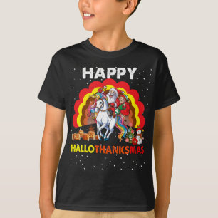 Hallothanksgiving Elf Santa Unicorn Christmas Gift T-Shirt