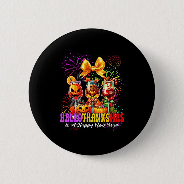 Hallothanksmas &amp; A Happy New Year Fireworks Wi Button (Front)