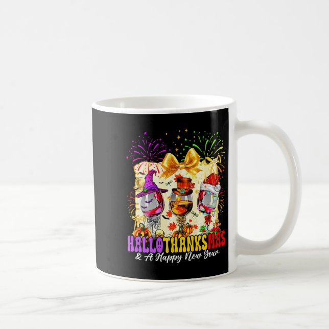 Hallothanksmas And A Happy New Year Wine Gles Fire Coffee Mug (Right)
