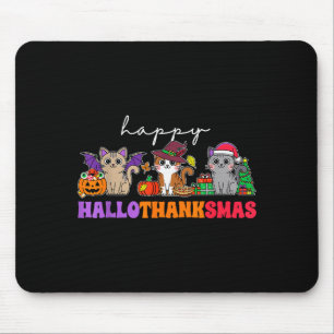 Hallothanksmas Cats _ Uni-adults, Uni-kids, Black, Mouse Pad