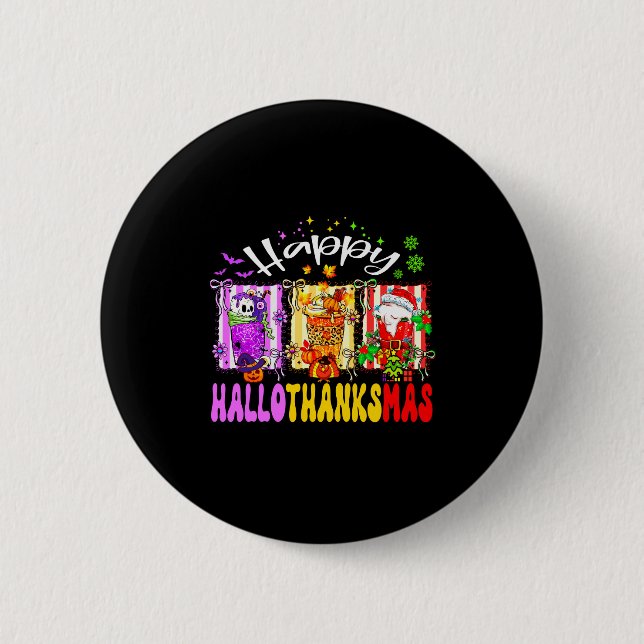 Hallothanksmas Coffee Latte Halloween Thanksgiving Button (Front)