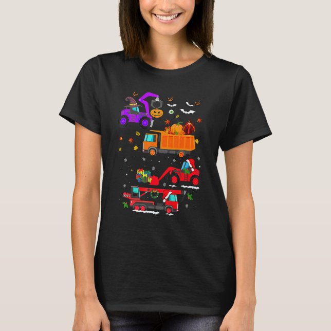 Hallothanksmas Construction Vehicle Crane Truck Bo T-Shirt (Front)