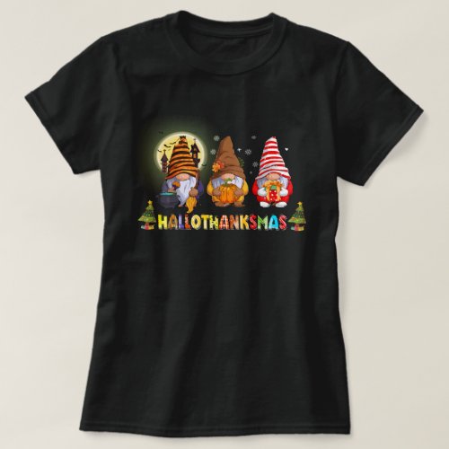 Hallothanksmas Cute Gnomes Fall Halloween T_Shirt
