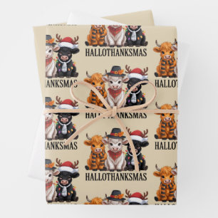 Hallothanksmas Fall Cow Spooky Season Farmer Xmas Wrapping Paper Sheets