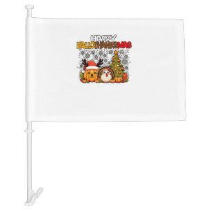 HalloThanksMas Funny Cute Halloween Thanksgiving C Car Flag