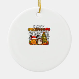 HalloThanksMas Funny Cute Halloween Thanksgiving C Ceramic Ornament