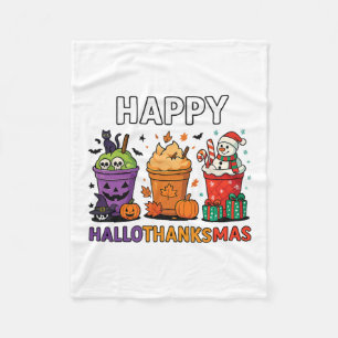 Hallothanksmas Funny Halloween Thanksgiving Christ Fleece Blanket