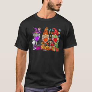 Hallothanksmas Gnome Dwarf Wine Glass Christmas T-Shirt