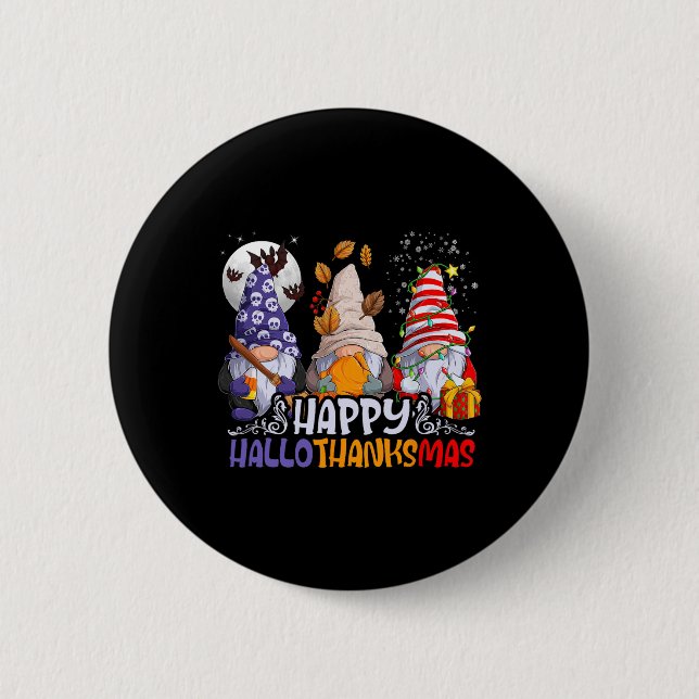 Hallothanksmas Gnomes Halloween Thanksgiving Chris Button (Front)