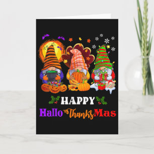 Hallothanksmas Gnomes Halloween Thanksgiving Merry Card