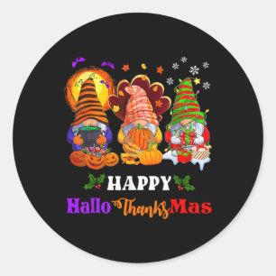 Hallothanksmas Gnomes Halloween Thanksgiving Merry Classic Round Sticker