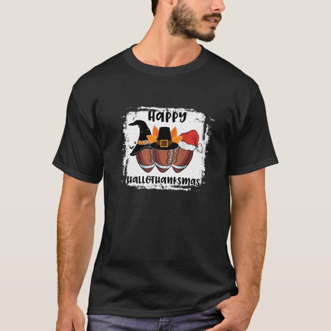 Hallothanksmas Halloween Thanksgiving Christmas Fo T-Shirt (Front)