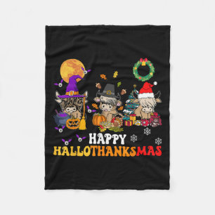 Hallothanksmas Highland Cow Halloween Christmas Th Fleece Blanket