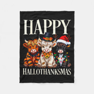 Hallothanksmas Highland Cow Halloween Thanksgiving Fleece Blanket