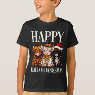 Hallothanksmas Highland Cow Halloween Thanksgiving T-Shirt