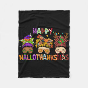 Hallothanksmas Messy Bun Halloween Thanksgiving Xm Fleece Blanket