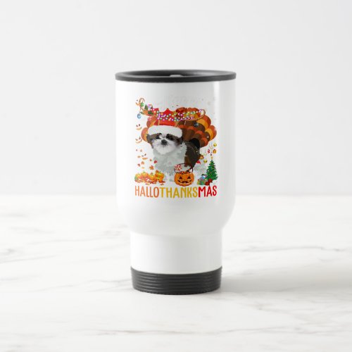 Hallothanksmas Santa Turkey Pumpkin  Shih Tzu Dog Travel Mug