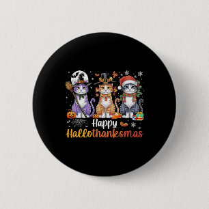 Hallothanksmas Shirt Cats Halloween Thanksgiving C Button