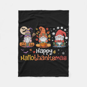 Hallothanksmas Shirt Gnomes Halloween Thanksgiving Fleece Blanket
