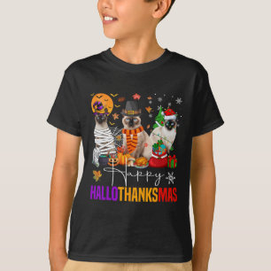 Hallothanksmas Siamese Cat Halloween Thanksgiving  T-Shirt