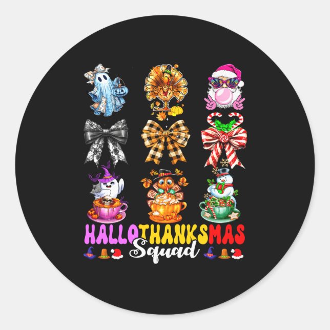 Hallothanksmas Squad Funny Halloween Thanksgiving  Classic Round Sticker (Front)