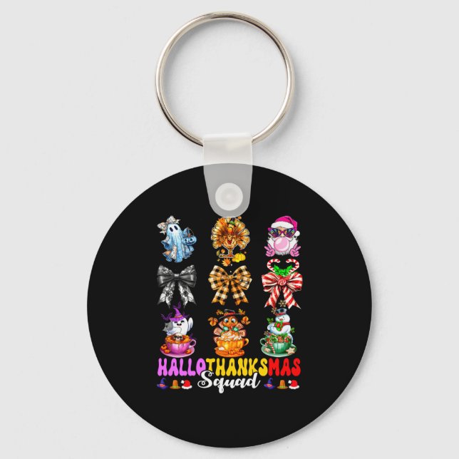 Hallothanksmas Squad Funny Halloween Thanksgiving  Keychain (Front)