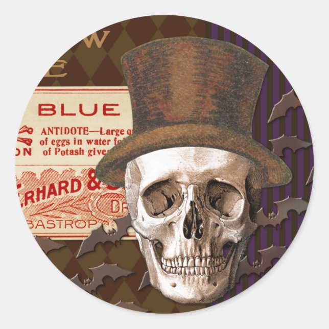 Hallow Eve Halloween Skull Classic Round Sticker (Front)