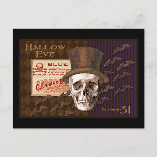 Hallow Eve Halloween Skull Postcard