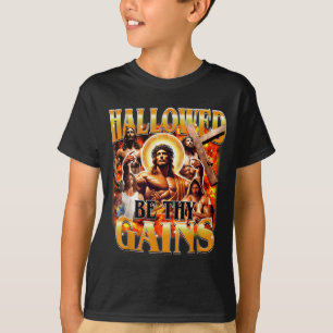 Hallowed Be Thy Gains Vintage Funny Gym Meme Jesus T-Shirt